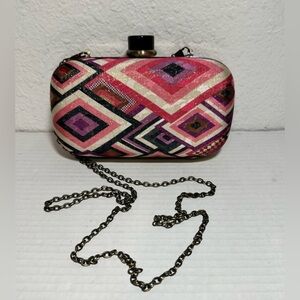MMS Clutch Bag Womens Small Woven Pattern Hard Case Wallet Chain Crossbody Strap